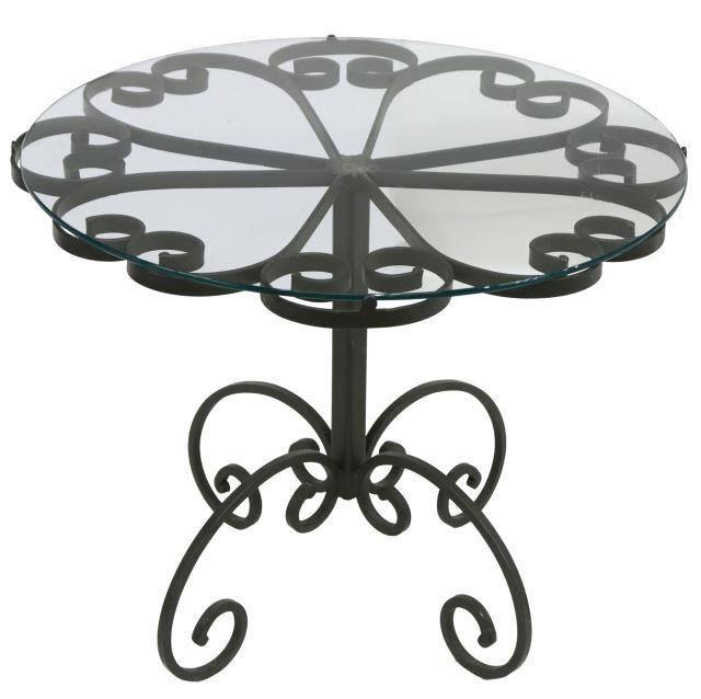 VINTAGE GLASS-TOP WROUGHT IRON SIDE