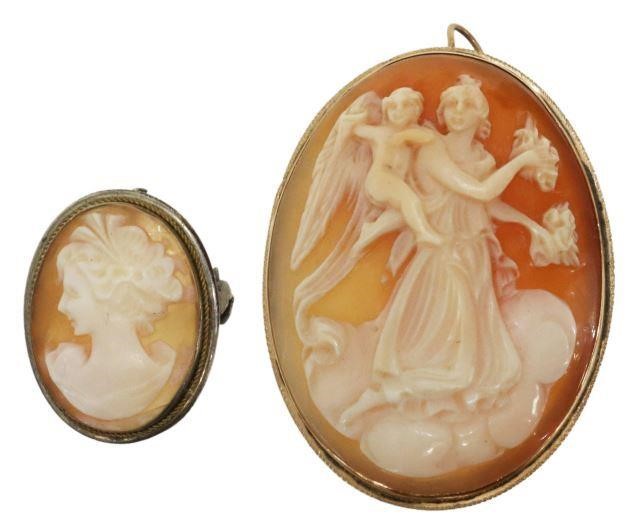  2 CARVED CAMEO SHELL PENDANT 3585c9