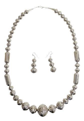  2 NAVAJO SILVER BENCH BEAD NECKLACE 3585e5