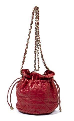 CHANEL RED QUILTED LEATHER DRAWSTRING 358611