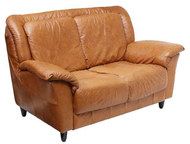 DANISH MODERN BROWN LEATHER LOVESEAT