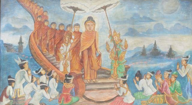 LARGE BURMESE BUDDHIST TEMPLE PAINTING  3586e2