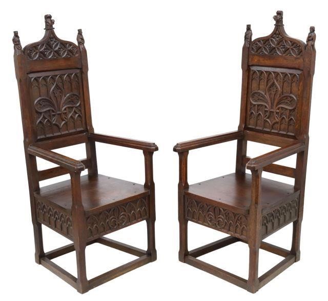 2 FRENCH GOTHIC REVIVAL CARVED 358704