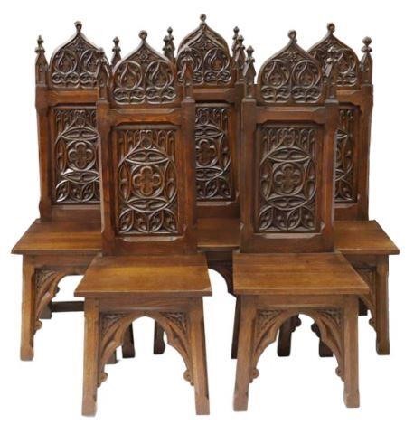  6 FRENCH GOTHIC REVIVAL CARVED 358705