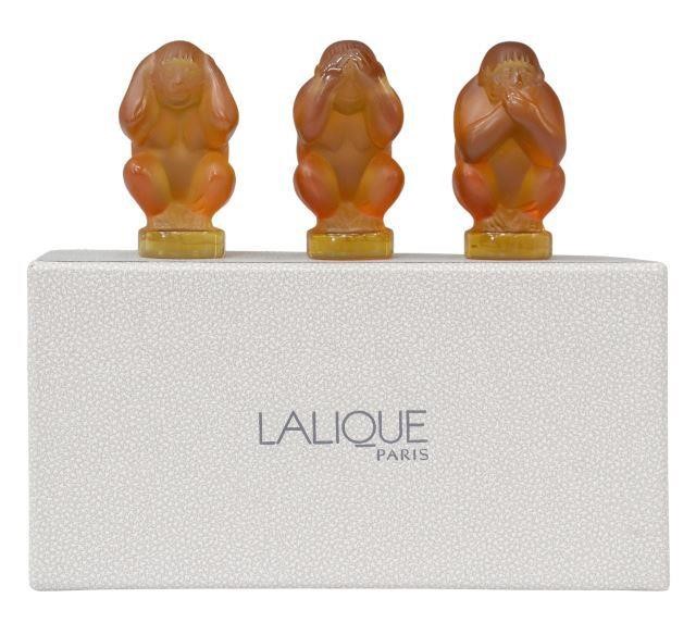 (3) FRENCH LALIQUE AMBER GLASS THREE