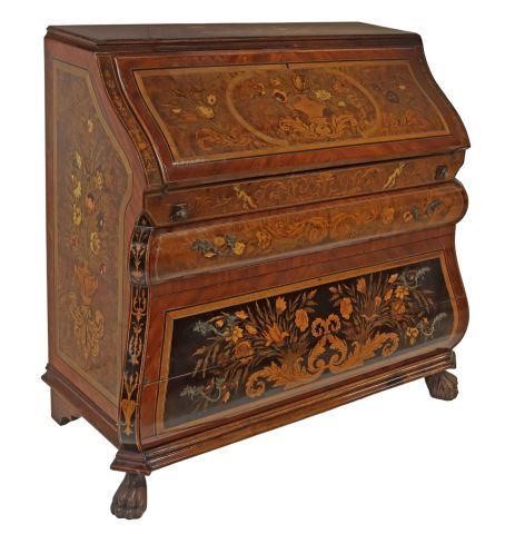 DUTCH FLORAL MARQUETRY BOMBE SLANT FRONT 358760