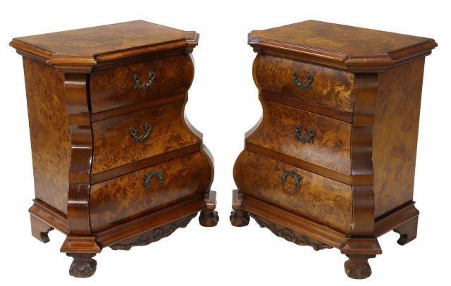  2 DUTCH BURLWOOD BOMBE BEDSIDE 35876d