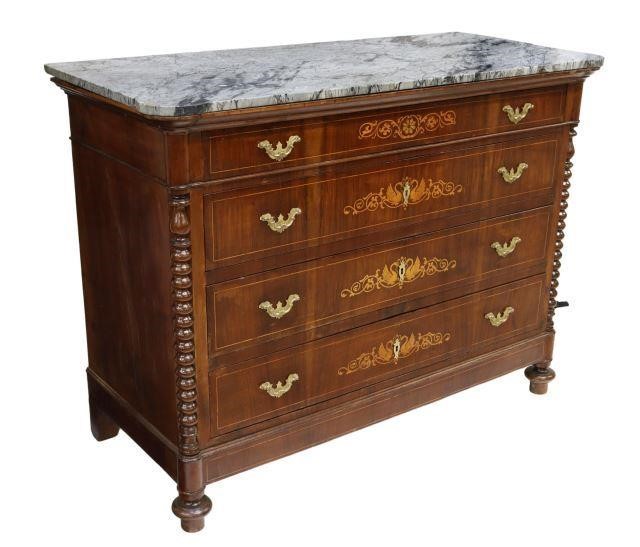 ITALIAN MARBLE-TOP MAHOGANY MARQUETRY