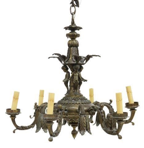 PATINATED BRONZE 12 LT CHERUB CHANDELIERContinental 35877e