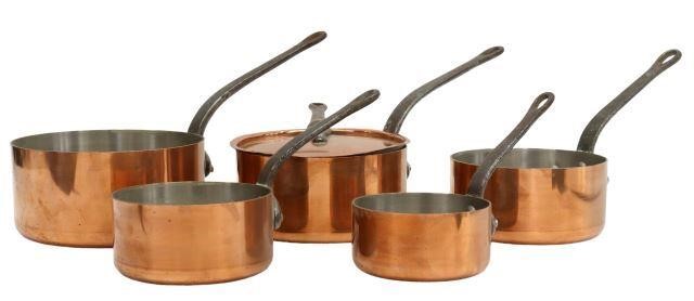 6 FRENCH COPPER GRADUATED SAUCEPANS 358788