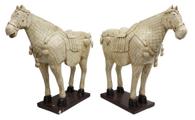 (2) CHINESE TANG STYLE TILED BONE HORSES,