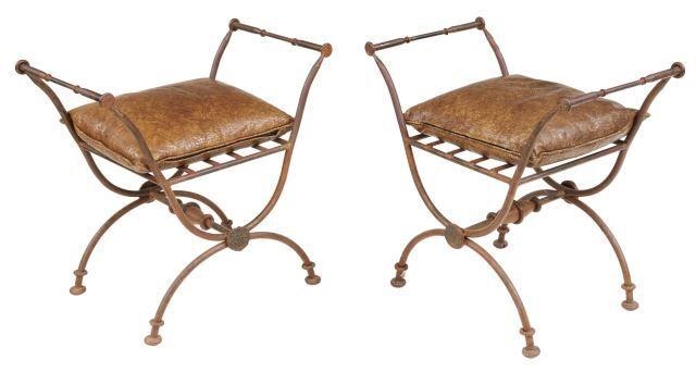 (2) WROUGHT IRON CURULE BENCHES