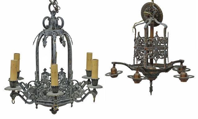  2 AMERICAN ART DECO PAINTED CHANDELIERS lot 3587df