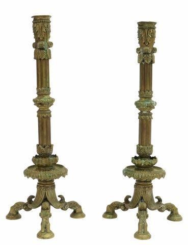  2 NEOCLASSICAL STYLE BRASS CANDLESTICKS pair  3587f6