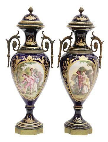 (2) SEVRES STYLE ORMOLU-MOUNTED