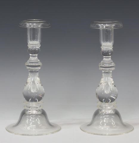 (2) STEUBEN ART GLASS TEARDROP CANDLESTICKS(pair)