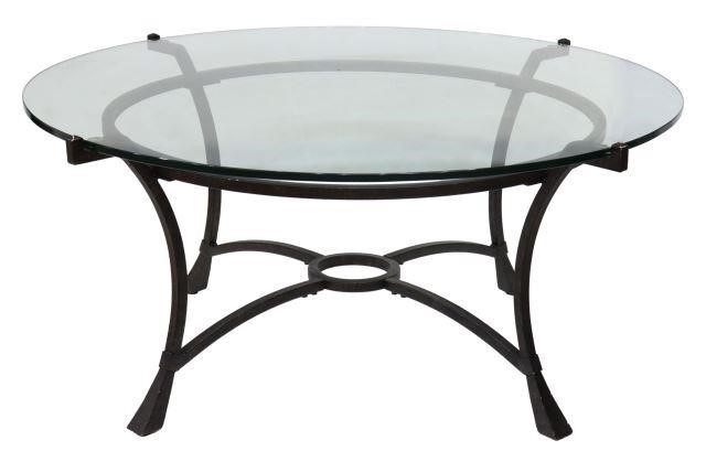 GLASS-TOP WROUGHT IRON ROUND COFFEE