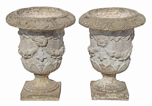  2 FRENCH CAST STONE CAMPANA GARDEN 358882