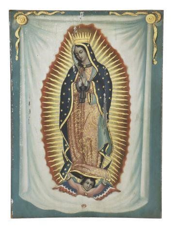 OIL ON TIN RETABLO, VIRGEN DE GUADALUPE,