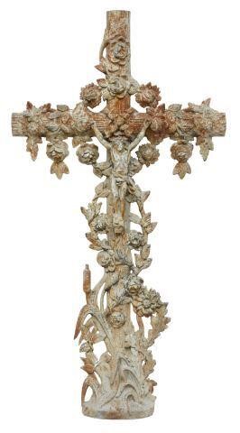 FRENCH CAST IRON CRUCIFIX CROSS  3588a3