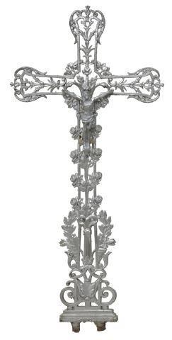 FRENCH PAINTED CAST IRON CRUCIFIX 3588a5