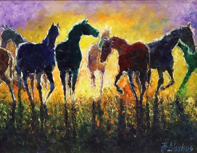 SIGNED PAINTING HORSES AT SUNSETFramed 3588b0
