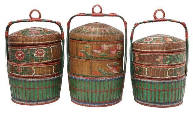  3 CHINESE WOVEN PAINTED STACKING 358a02