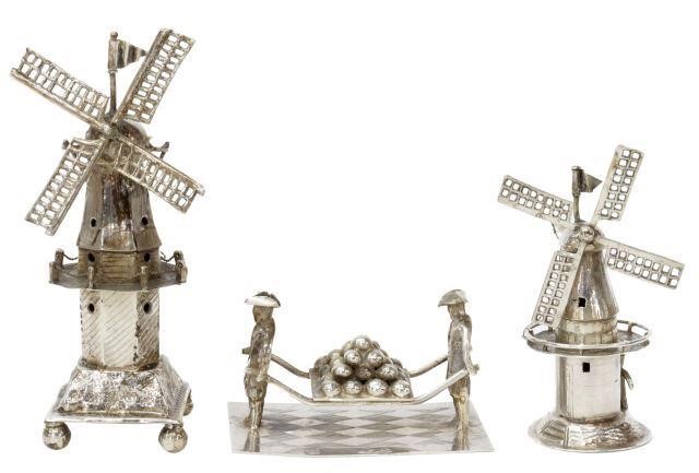 (3) DUTCH SILVER MINIATURES, WINDMILLS,