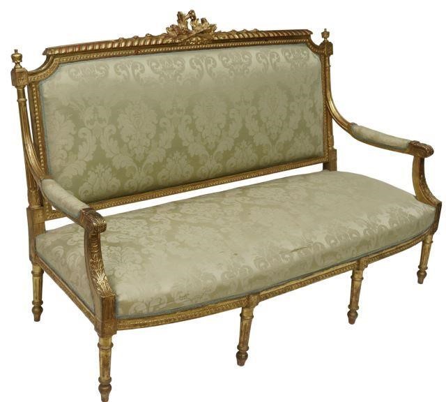 LOUIS XVI STYLE UPHOLSTERED GILTWOOD