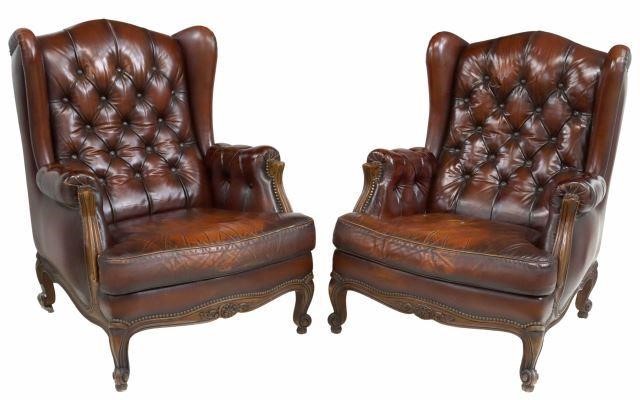  2 LOUIS XV STYLE TUFTED LEATHER 358a49