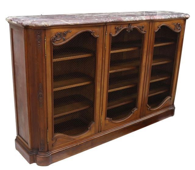 FRENCH MARBLE-TOP WALNUT BOOKCASEFrench