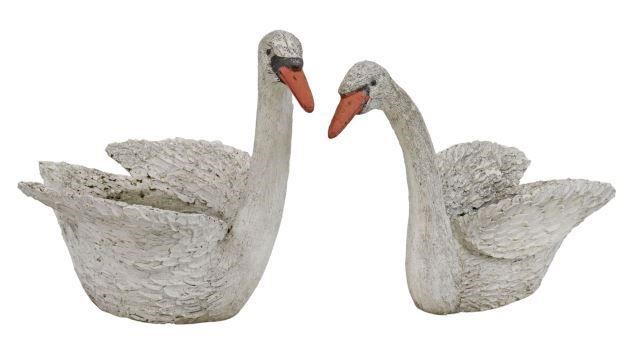 (2) CAST STONE SWAN GARDEN PLANTERS(lot