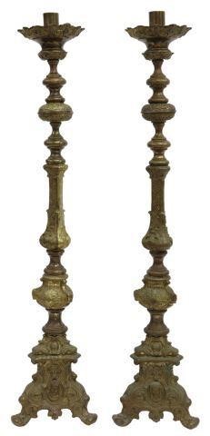  PAIR VINTAGE BRASS CHURCH CANDLEHOLDERS  358a6f