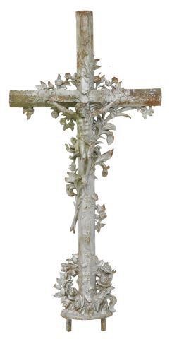 FRENCH PAINTED CAST IRON CRUCIFIX 358a69