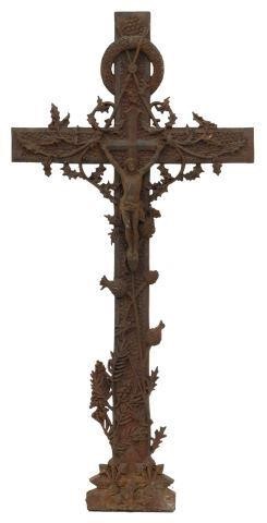 FRENCH CAST IRON CRUCIFIX CROSS, 19TH