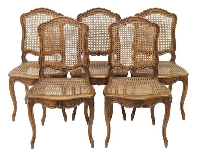 (5) FRENCH LOUIS XV STYLE WALNUT & CANE