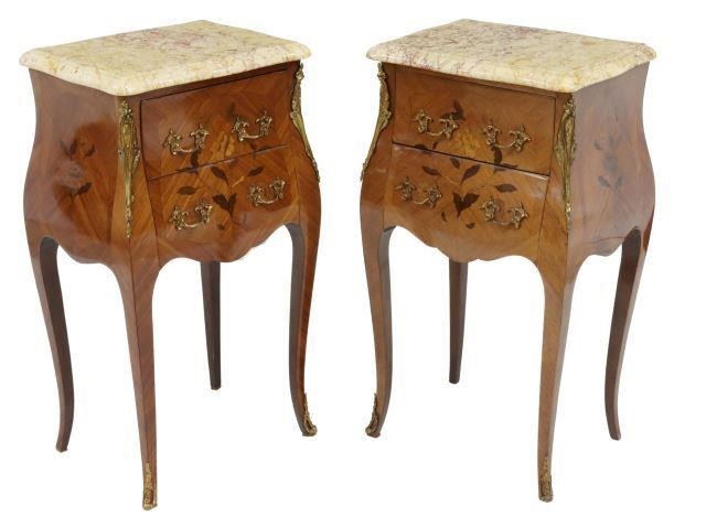 (2)LOUIS XV STYLE MARBLE-TOP MARQUETRY