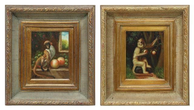  2 K MILLS OIL PAINTINGS MONKEYS 358ab6