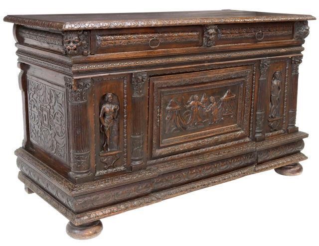 FRENCH CARVED OAK CHEST JUDITH 358b00