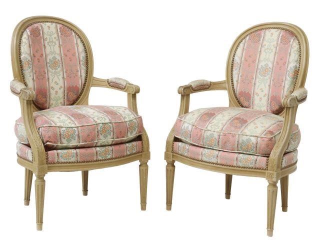  2 FRENCH LOUIS XVI STYLE UPHOLSTERED 358b1a