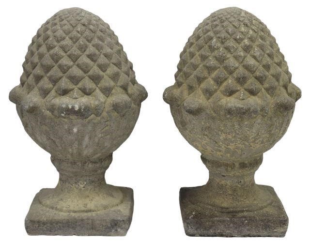 (2) CAST STONE PINEAPPLE GATE PIER FINIALS(pair)