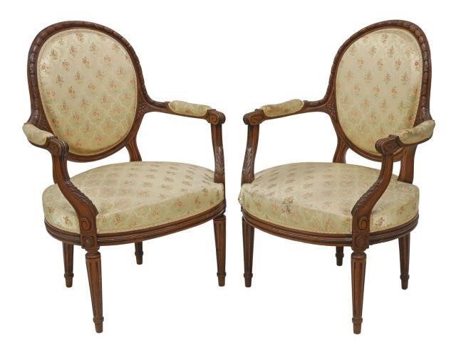  2 FRENCH LOUIS XVI STYLE UPHOLSTERED 358b63