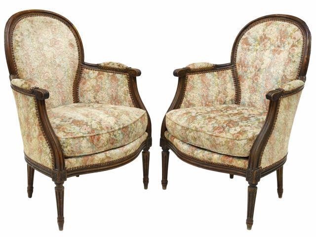  2 FRENCH LOUIS XVI STYLE UPHOLSTERED 358b87