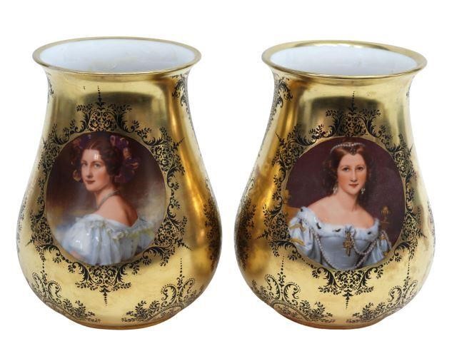 (2) VIENNA STYLE GILT PORCELAIN