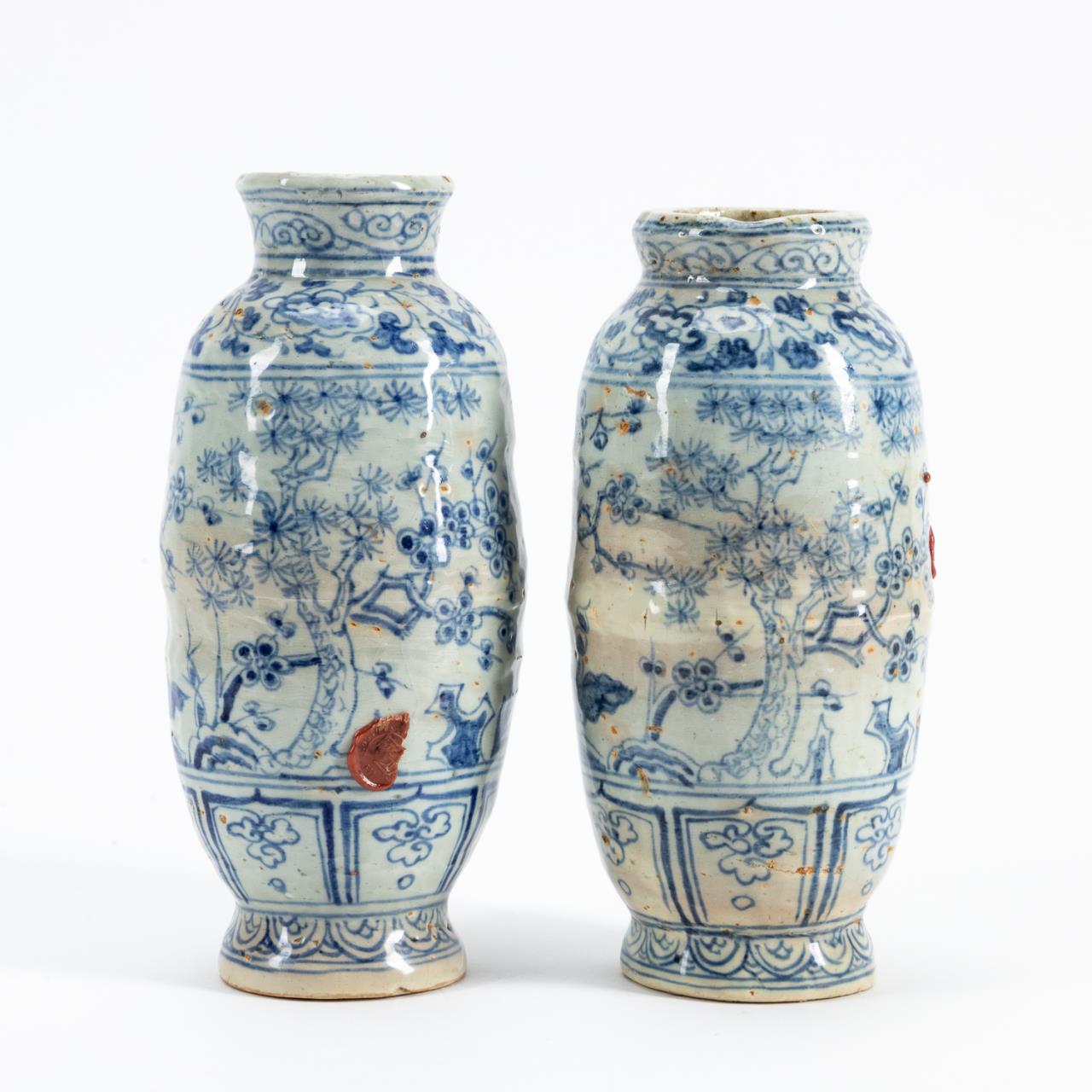 PAIR, CHINESE BLUE & WHITE STONEWARE