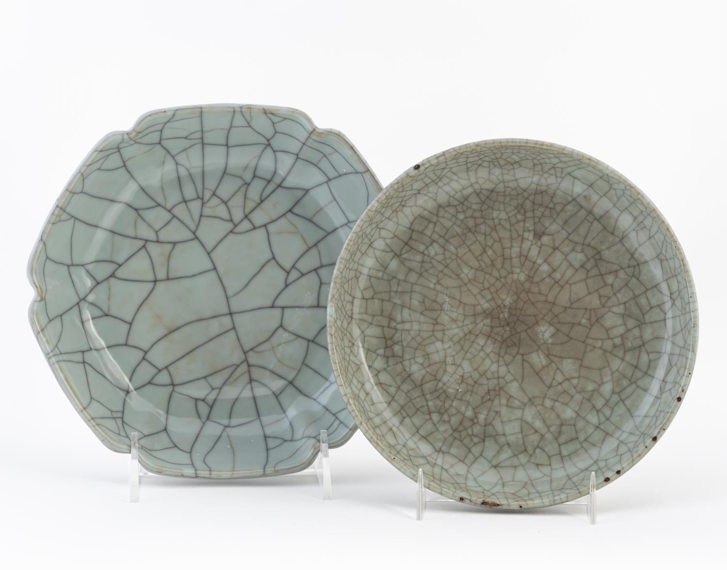 TWO CHINESE CELADON GE TYPE POTTERY