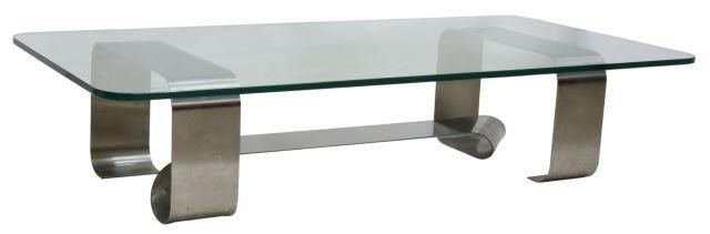 FRENCH MODERN GLASS TOP STEEL COFFEE 358ccf