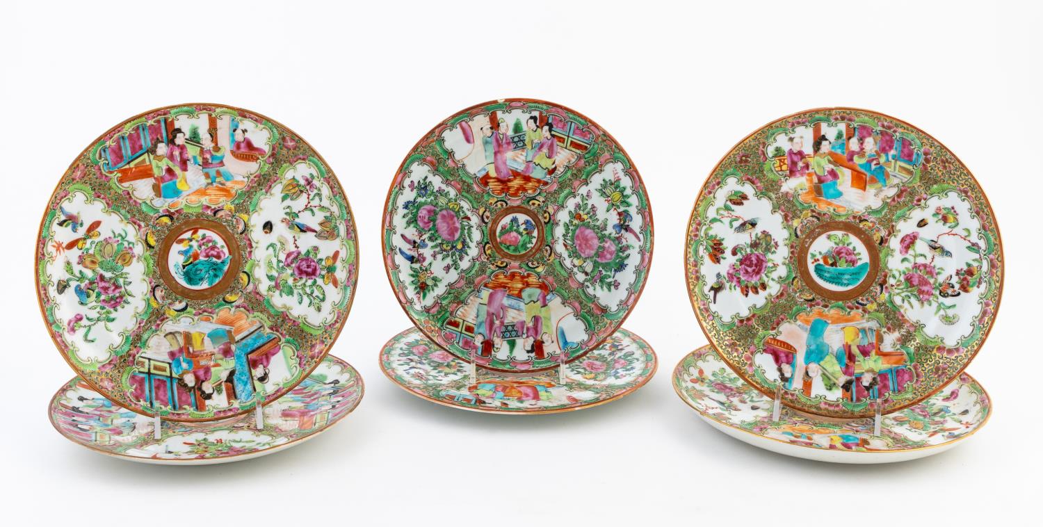 SIX ROSE MEDALLION PORCELAIN PLATES