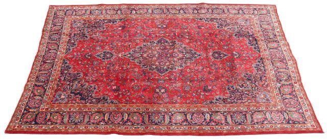 HAND-TIED PERSIAN MASHAD RUG, 12'8"