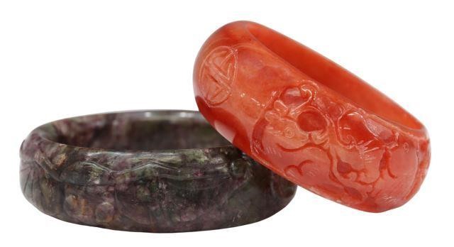  2 LARGE CHINESE CARVED JADE BANGLES lot 358d10